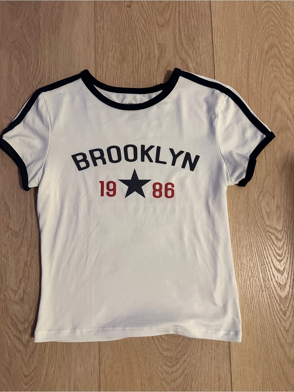 Brooklyn ⚽️ Jersey Ringer Tee - White with Black Trim and Racer Stripes Small